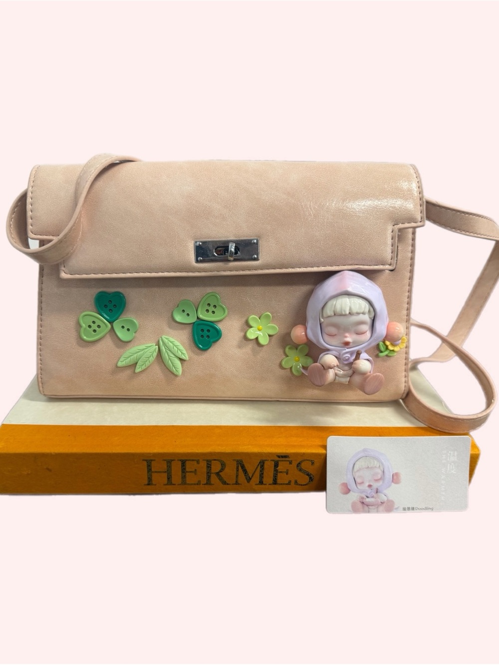 OOAK Handmade Doodling Art Doll Kawaii Pink Crossbody Bag Cottagecore